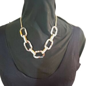Gold Chain Tortoiseshell Rhinestone Necklace Short Strand 18"
